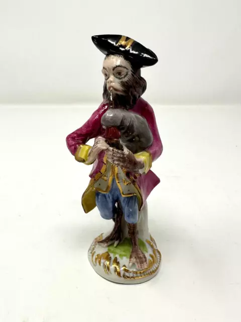 Antique Meissen Monkey Band Figurine - Male Bagpipe Player