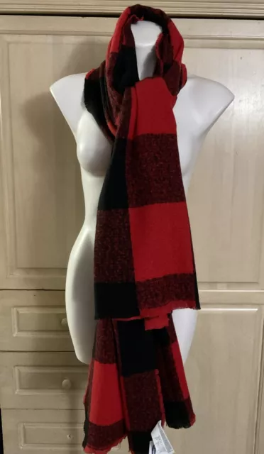 OLD NAVY Fleece Scarf Plaid Red Black NWT One Size Unisex