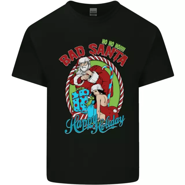 T-shirt top Christmas Bad Babbo Natale divertente da uomo cotone