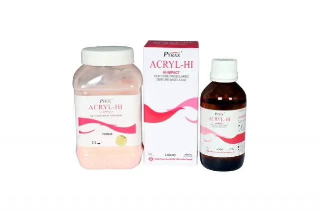 Dental ACRYL HI Heat Cure Denture Base Material - Powder 200g + Liquid 100ml.