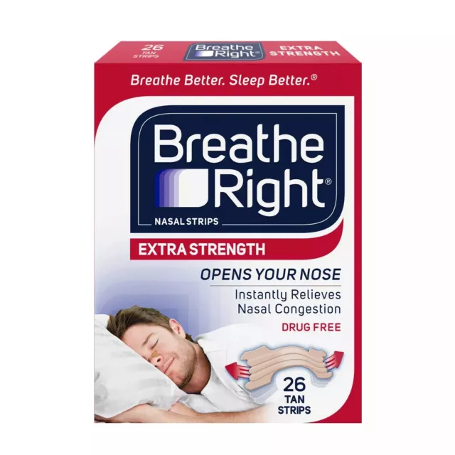 Tiras nasales Breathe Right 26 paquetes de tiras fuerza extra libre de drogas talla única