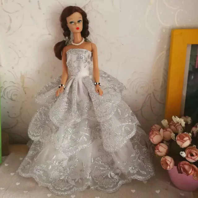 Barbie Doll sized Cloth/Acessorry@A Shinning Dress+A Veil@ON SALE Girl+Xmas Gift