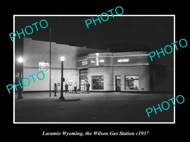 OLD 8x6 HISTORIC PHOTO OF LARAMIE WYOMING THE WILSON GAS STATION c1937
