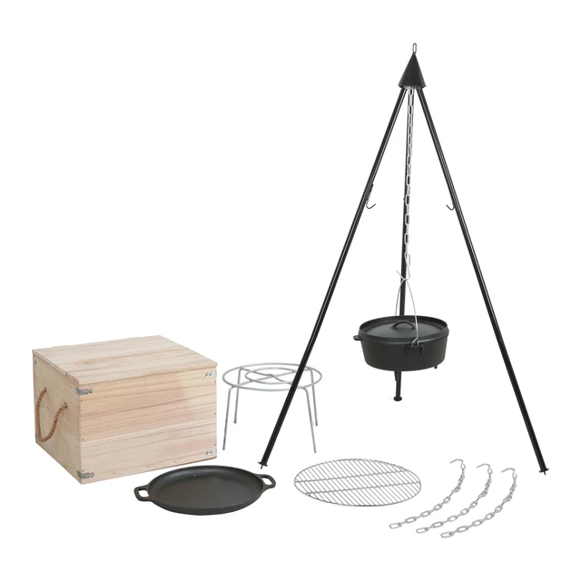 Schwenkgrill Dreibein Grill Gartengrill Feuerschale Gusseisen Dutch Oven B-Ware