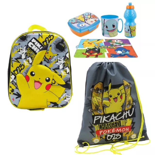 Pokemon Pikachu Mochila 3D Escuela Guardería Lonchera Taza Botella Bolsa