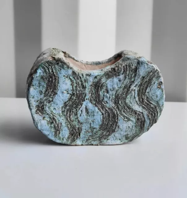 Vintage Brutalist Studio Art Pottery Vase Hand Made Signed Alison Booth Teal