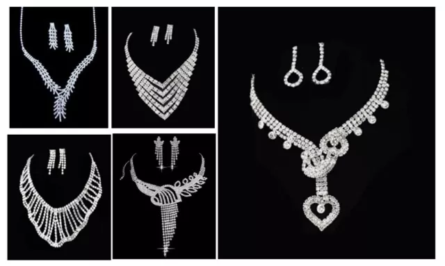 Set Kette Ohrringe Halskette Metall Strass Hochzeit Braut Schmuckset Collier