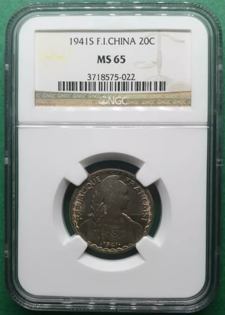 1941S French Indo China 20 Cents Ngc Ms 65