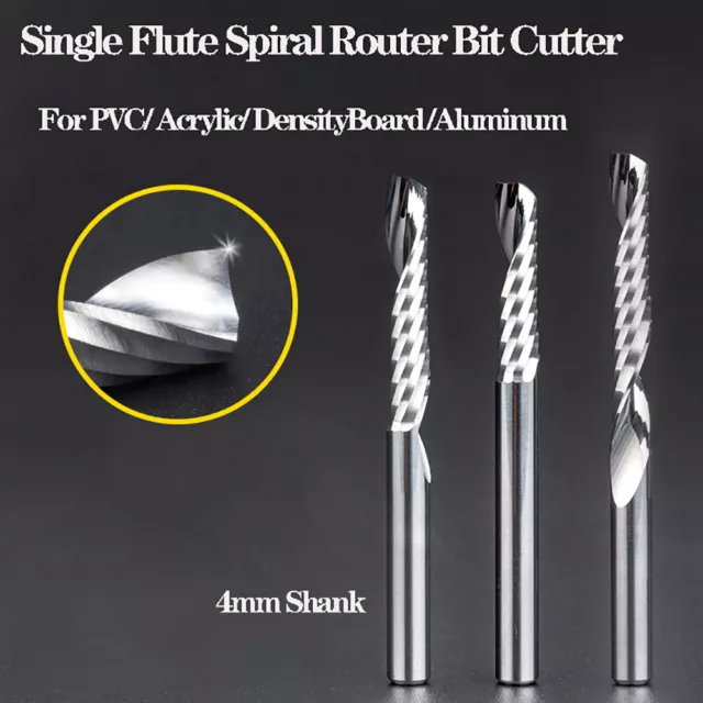 4mm Shank Tungsten Steel Mill Single Flute Spiral CNC Router Bit Cutter For PVC
