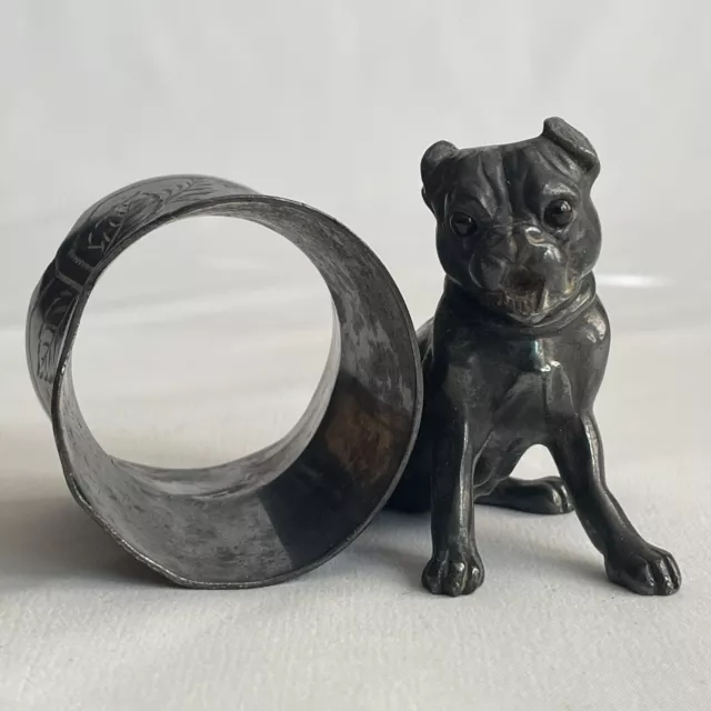 Antique Derby Silverplate Bulldog Pug Dog Figural Napkin Ring