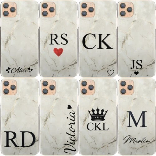 Personnalisé Étui Pour IPHONE 13/12/11 / XR Initiale Gris Marbre Rigide Housse