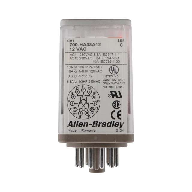 Allen Bradley 700-Ha33A12 Ice-Cube Relay, 11-Pin, Series-C, 10A, 3Pdt, 12V