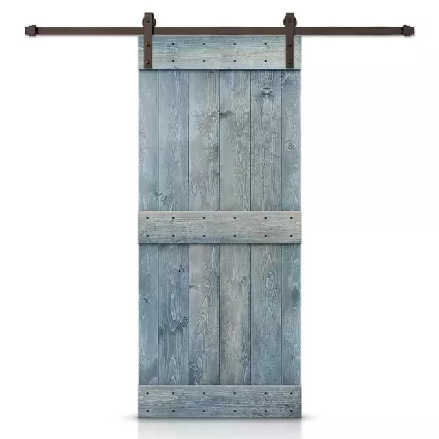 Calhome Barn Door 28"Wx84"H Interior Sliding WoodStained DenimBlue+Hardware Kit