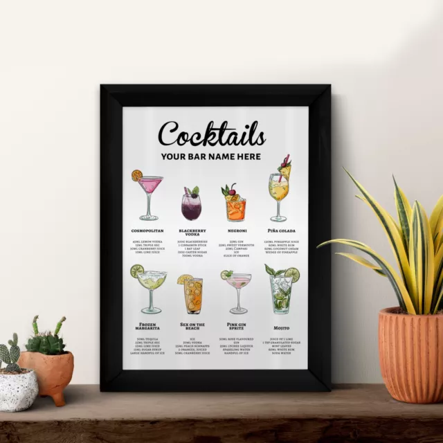 Personalised Cocktail Inspiration - A4 Metal Sign Print- Frame Options Available