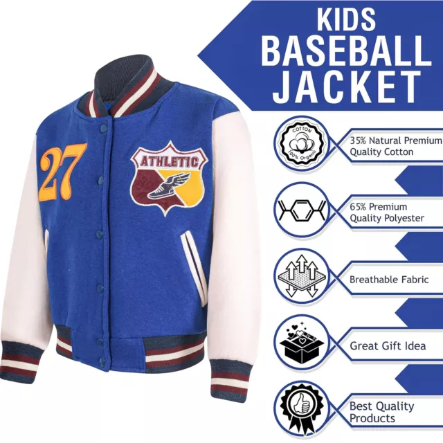 Baseballjacke Kinder Mädchen Jungen Uni-Stil sportlich bestickt Schuljacke 3