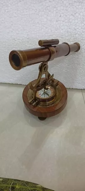 Nautical Vintage Brass Theodolite Alidade Telescope Compass Marine Item 7 * 8 In