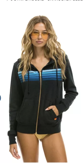 New AVIATOR NATION Full Zip 5 Stripe Hoodie NAVY S MSRP $189