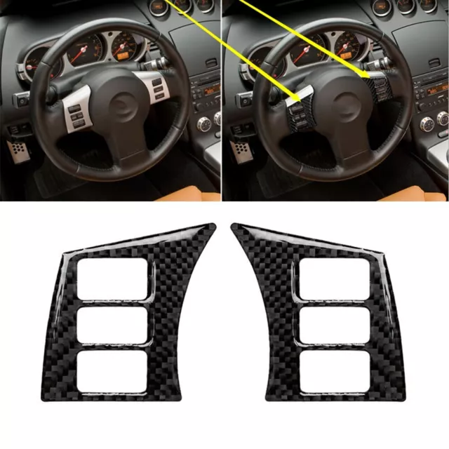 Custom Fit Carbon Fiber Steering Wheel Button Cover Trim for Nissan 350Z 03 09