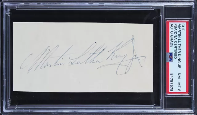 Martin Luther King Jr. Authentic Signed 2.5x5 Cut Signature Auto 8 PSA Slabbed