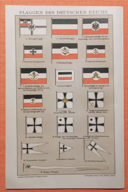 Flaggen  Deutsches Reich DR  Standarte Kriegsflagge  Lithographie 1898