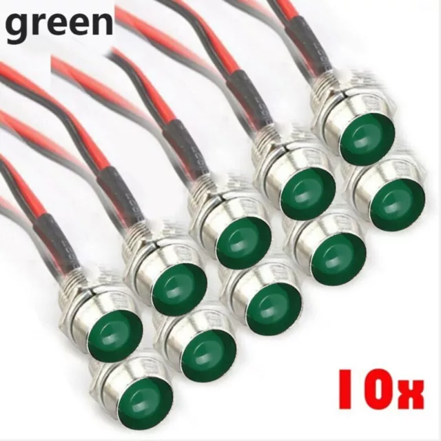 10PCS Voiture Bateau Clignotant 12V 8mm LED Pilote Panneau Simple Lampe Vert