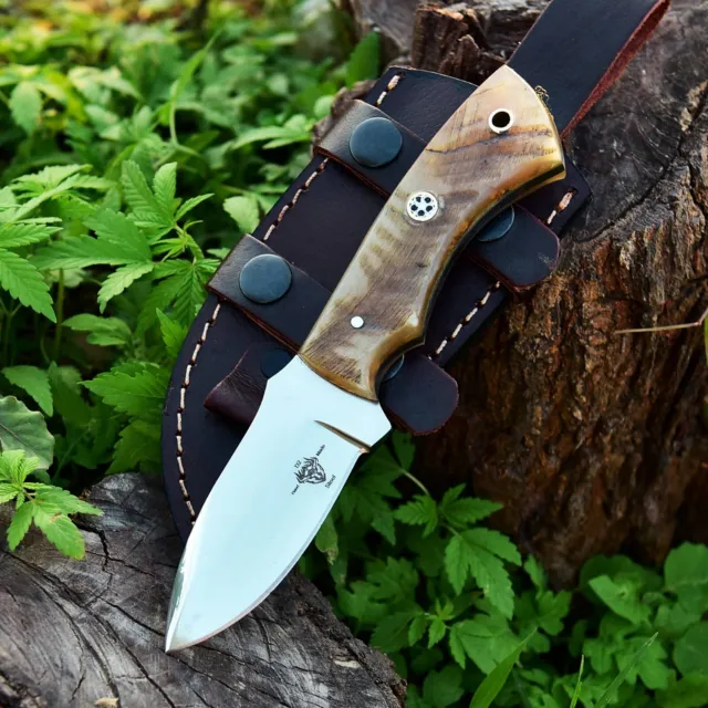 Custom Handmade D2 Steel Hunting And Skinning Knife With Ram  Horn Handle