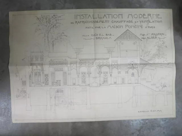 ALGER plan d'architecture système chauffage villa Card El Bab BIRKADEM vers 1930