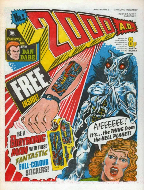 2000AD Prog 2 1st Judge Dredd Issue 1st Dan Dare Comic Bag and Baord 77 1977 UK