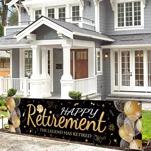 Happy Retirement Banner Extra Large Fabric Black and Gold Happy Retirement Ya...