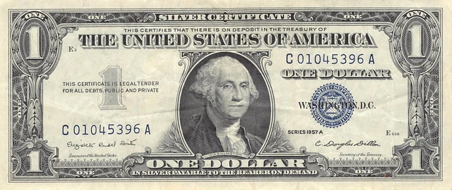 1957-A Silver Certificate $1 Blue Seal Dollar Bill (PM115)