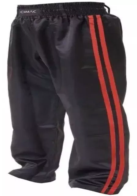 Cimac Satin Kickboxing Trousers Double Red Stripe Taekwondo Pants Karate Pants