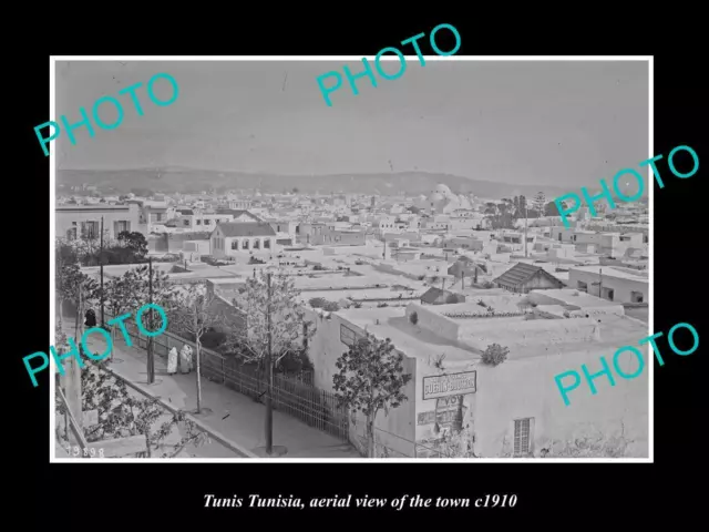 OLD POSTCARD SIZE PHOTO TUNIS TUNISIA AERIAL VIEW OF THE TOWN c1910 1