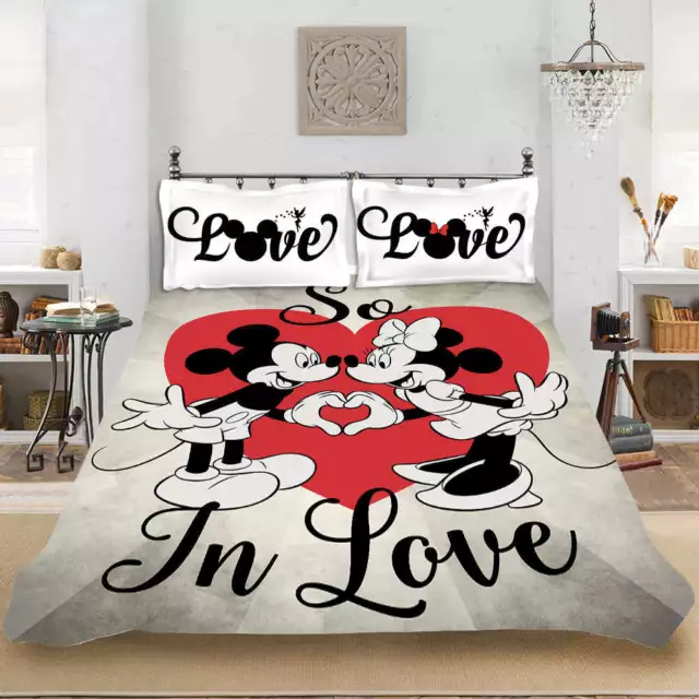 Cute Loving Mickey Mouse Bow 3D Quilt Duvet Doona Cover Set Pillow case Print