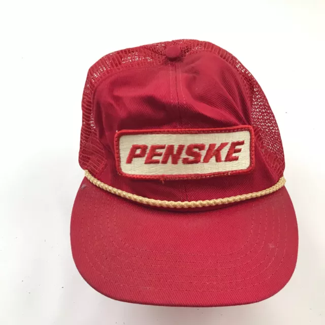 VINTAGE Penske Hat Cap Snapback Trucker Red White One Size Adult Mens USA 80s