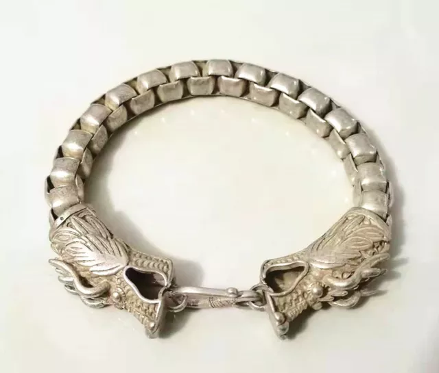 Rare Handwork Old Tibet Silver Dragon Bracelet Exquisite Collectible Bangle
