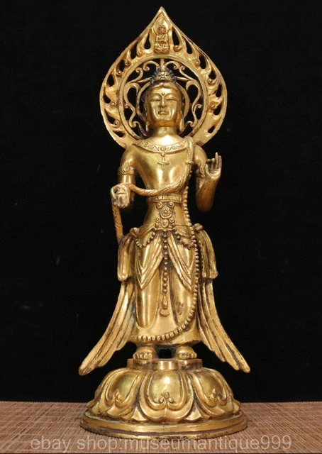 12" Chinese Bronze 24K Gold Gilt Buddhism Kwan-yin Guan Yin Boddhisattva Statue