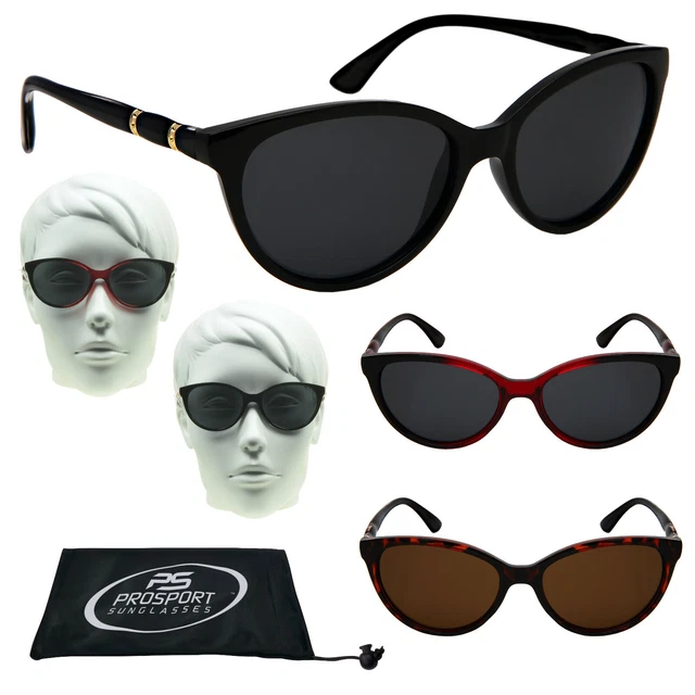 WOMENS POLARIZED SUNGLASS CatEye Anti Glare Plastic Black Tortoise Red