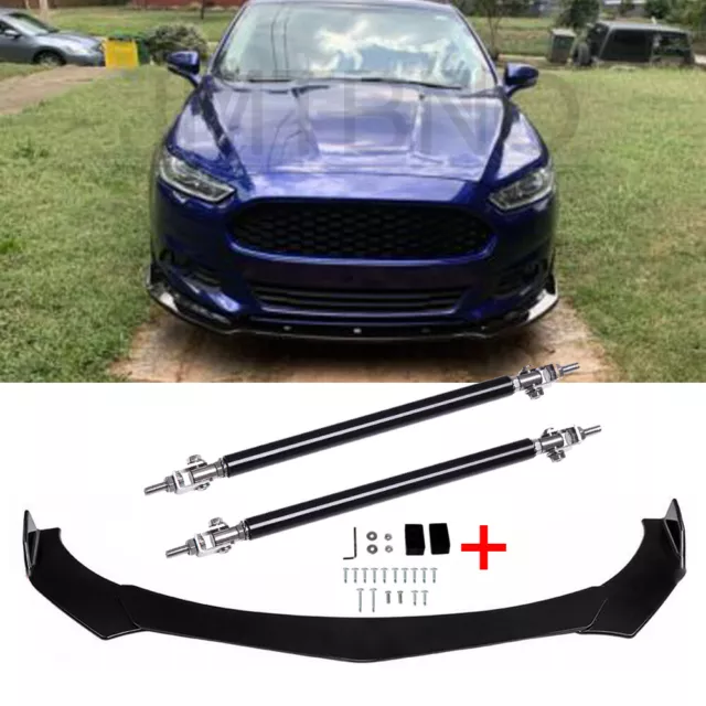 For Ford Fusion 2006-2020 Front Bumper Lip Splitter Spoiler Glossy + Strut Rods