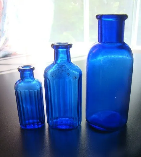 Antique Deep Cobalt Blue Lot Of Poisons & Apothecary Bottles