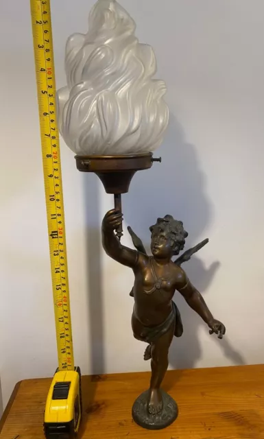 Vintage ART DECO style  'BRONZED' SPELTER CHERUB LAMP. Used condition