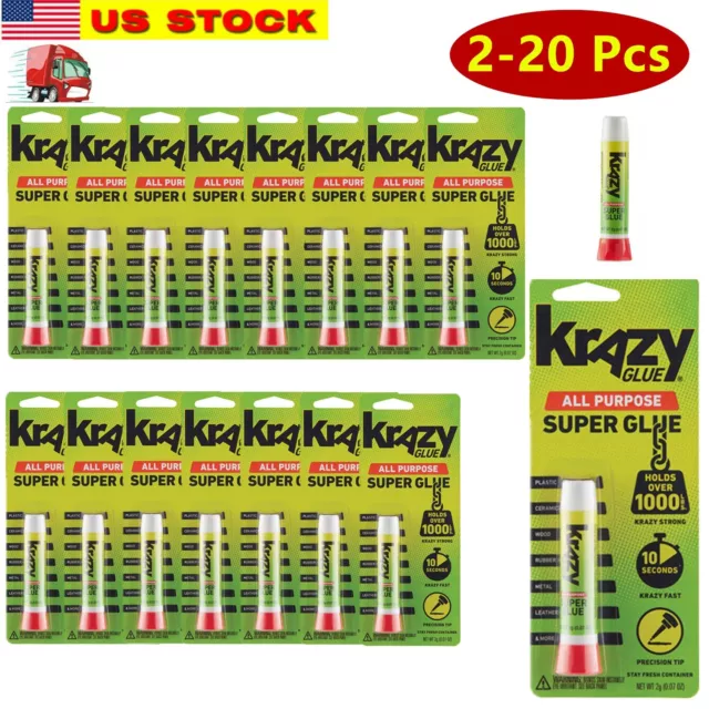 2-20 Pcs of Krazy Glue All Purpose, Crazy Glue, Super Glue, .07oz (2g) Each Tube