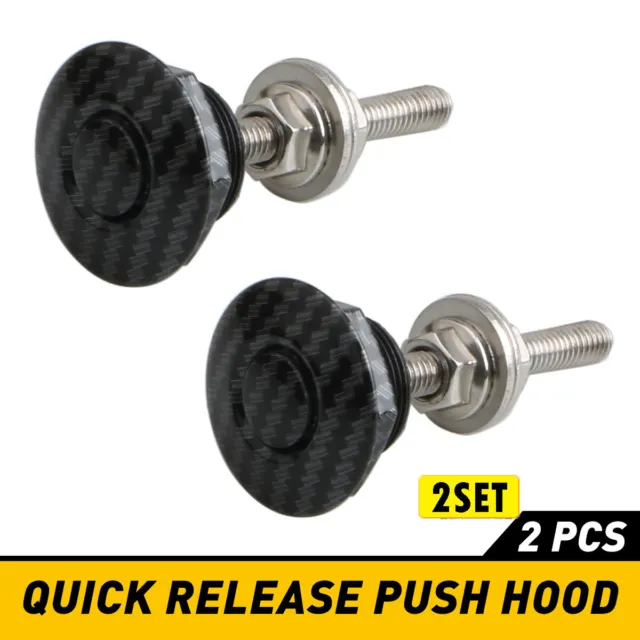 2set Carbon Fiber Push Release Quick Button Hood Bonnet Pins Lock Clip Bumper La