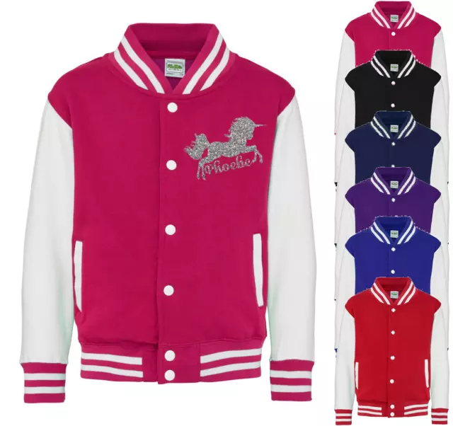 Personalised Unicorn Kids Varsity Jacket American Style Collage Jacket Kids