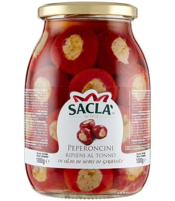 SACLA' PEPERONCINI RIPIENI AL TONNO IN OLIO DI SEMI DI GIRASOLE 1 Kg.