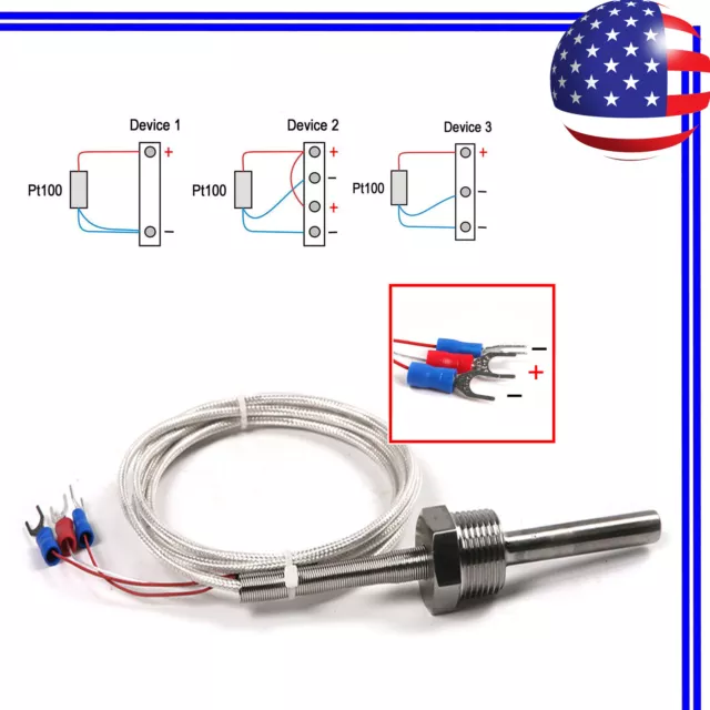 K-Type Thermocouple Sensor Probe, RTD PT100 Temperature Sensor 1/2" NPT Threads