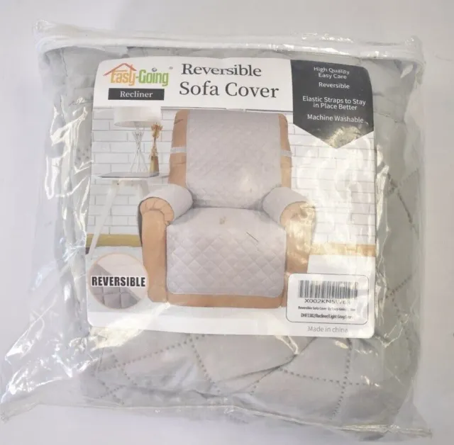 Easy-Going Recliner Sofa Slipcover Reversible Light Gray Ivory Water Resistant