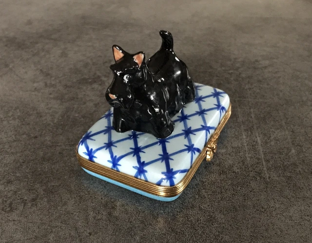 Pilulier En Porcelaine De Limoges, Forme Sac à Main, Décor Fleur Avec Chaîne