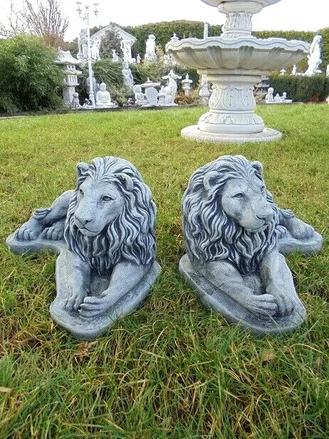 Steinfiguren Set, Löwenpaar, Steinguss, 2 Löwen, Statuen Park & Gartendekoration
