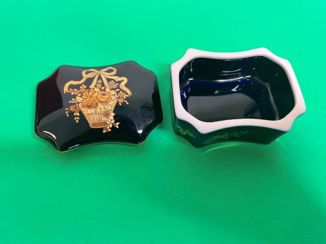 Vintage Limoges France Cobalt Blue Castel Porcelain Trinket Box 22k Gold