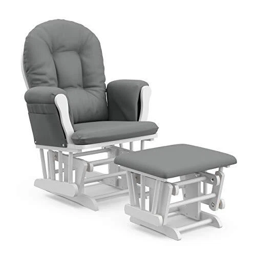 Storkcraft Premium Hoop Glider and Ottoman (White Base, Gray White/Gray